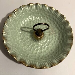 California Pottery Handled Serving Tray Plate Dish Green USA 433 Vintage MCM